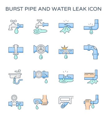 Boru ve su sızıntısı Icon set düzenlenebilir kontur patlama.