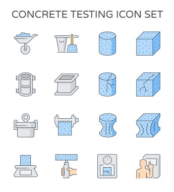 Beton test ve laboratuvar simge seti, 64 x 64 mükemmel piksel ve düzenlenebilir kontur.
