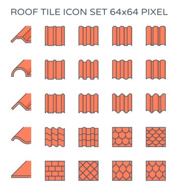 Çatı kiremit Icon set, 64 x 64 mükemmel piksel ve düzenlenebilir kontur.