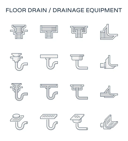 Floor Drain Drainage Equipment Icon Set Editable Stroke — Stock Vector