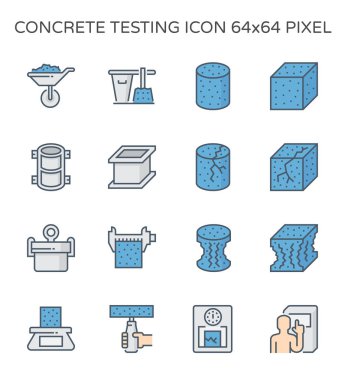 Beton test ve laboratuvar simge seti, 64 x 64 mükemmel piksel ve düzenlenebilir kontur.