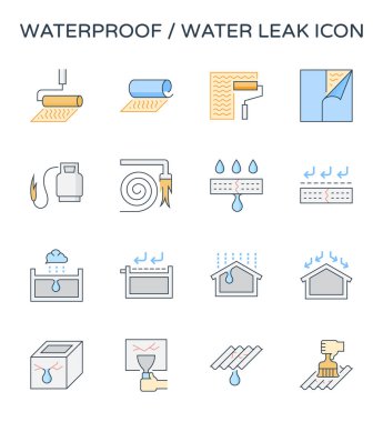 Su geçirmez ve su sızıntısı Icon set düzenlenebilir kontur.