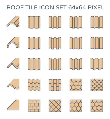 Çatı kiremit Icon set, 64 x 64 mükemmel piksel ve düzenlenebilir kontur.
