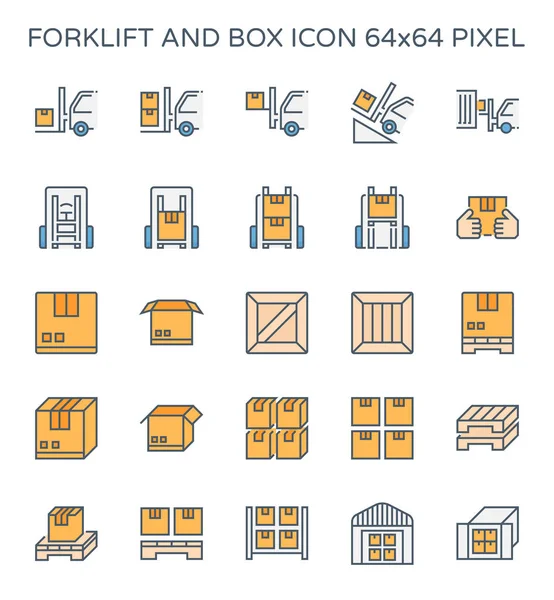 Set Ikon Forklift Dan Box 64X64 Pixel Sempurna Dan Coretan - Stok Vektor