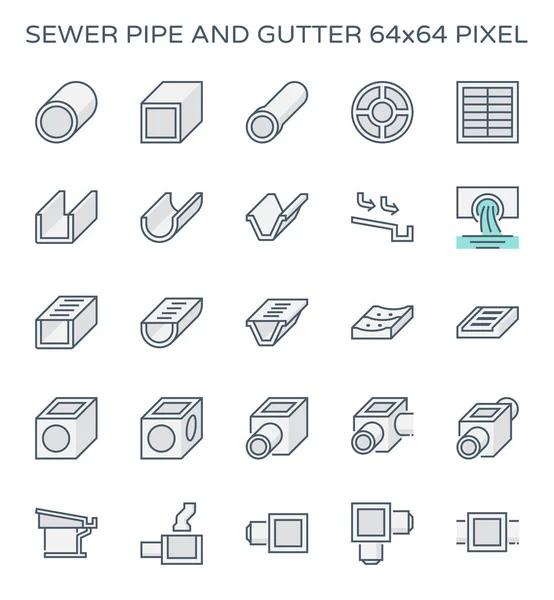 Kanalrohre Und Dachrinnen Icon Set 64X64 Perfekte Pixel Und Editierbarer — Stockvektor