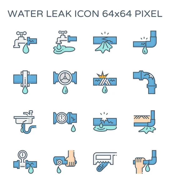 Burst Pipe Water Leak Icon Set 64X64 Perfect Pixel Editable — Stock Vector