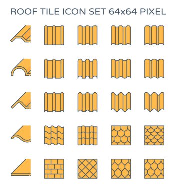 Çatı kiremit Icon set, 64 x 64 mükemmel piksel ve düzenlenebilir kontur.