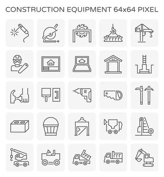 建筑设备和工具图标集 64X64 完美像素和可编辑笔画 — 图库矢量图片