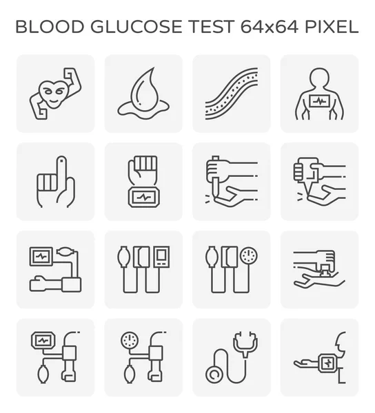 Tes Glukosa Darah Dan Alat Ikon Mengatur Desain 64X64 Pixel - Stok Vektor