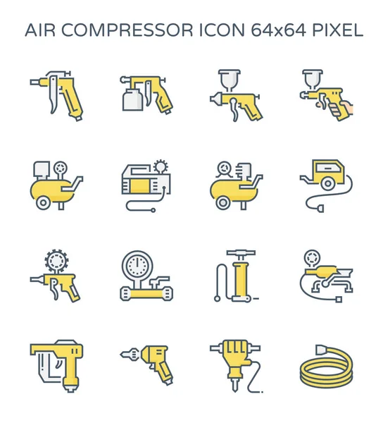 Luftkompressor Und Werkzeugsymbolset 64X64 Perfekte Pixel Und Editierbarer Strich — Stockvektor