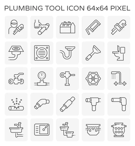 水管工和水暖工具图标设置为水暖工作 64X64 完美的像素和可编辑的冲程 — 图库矢量图片