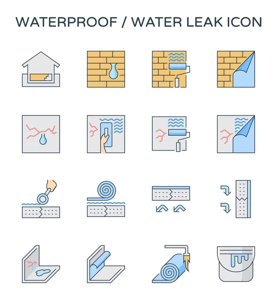 Waterproof Water Leak Icon Set Editable Stroke — Stock Vector