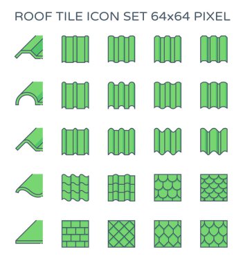 Çatı kiremit Icon set, 64 x 64 mükemmel piksel ve düzenlenebilir kontur.