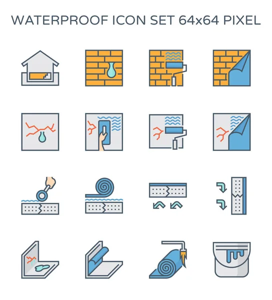 Conjunto Iconos Fugas Agua Impermeables Píxeles Perfectos 64X64 Trazo Editable — Vector de stock