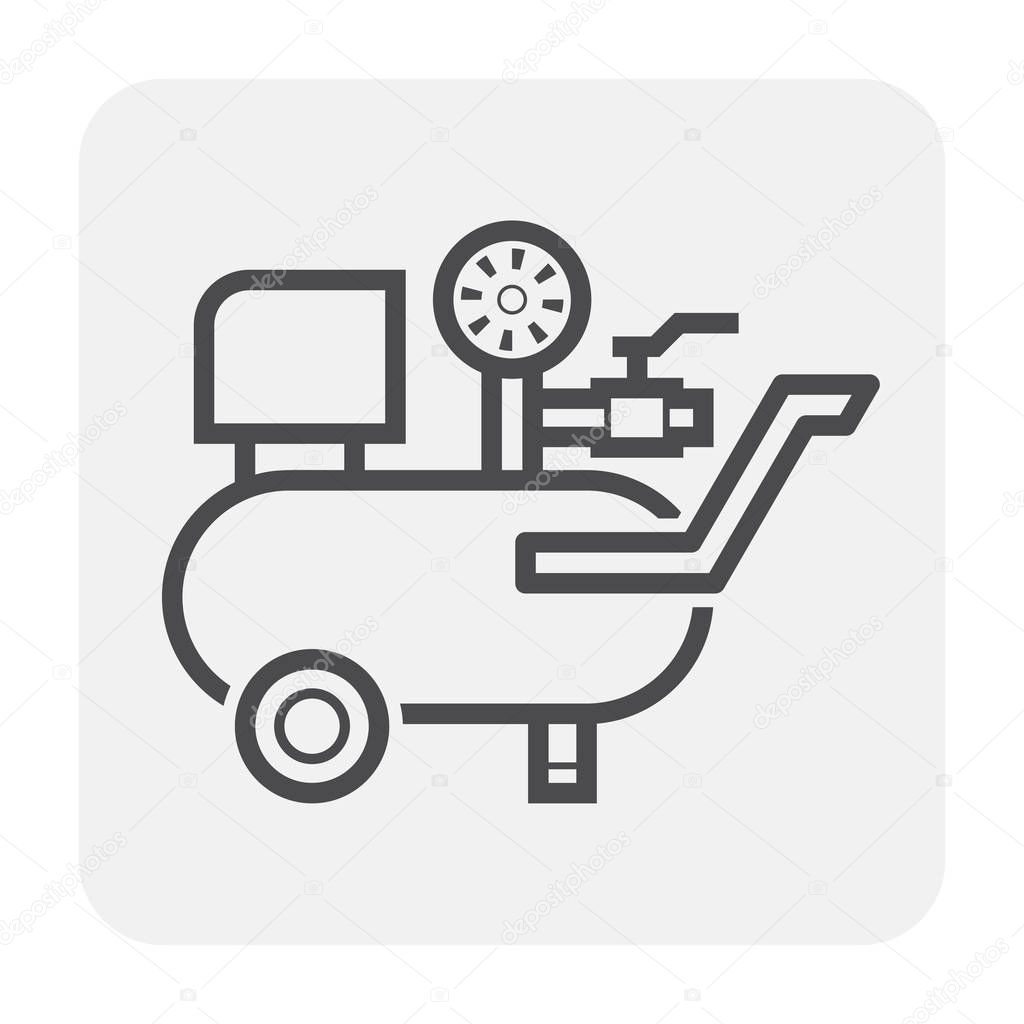 Air compressor tank and pressure gauge icon design, black and outline.