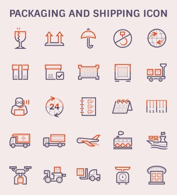 Ambalaj ve sevkiyat simge seti vektör hat.