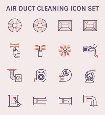 Hava kanal borusu ve temizlik iş Icon set, renk ve anahat.