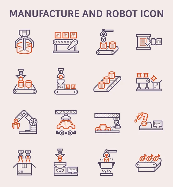 ロボットと生産ラインのアイコン セットを製造します — ストックベクタ