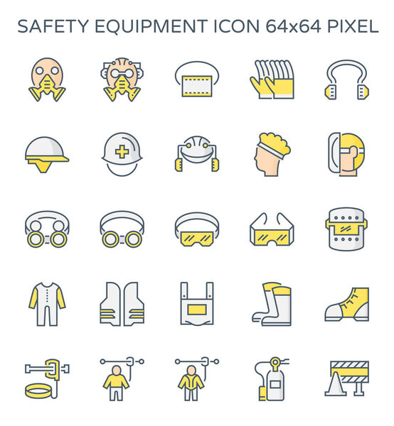 Safety equipment and tool icon set, 64x64 perfect pixel and editable stroke.