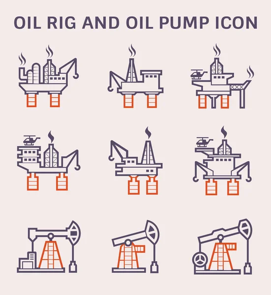 石油钻机和油泵图标集 颜色和轮廓 — 图库矢量图片