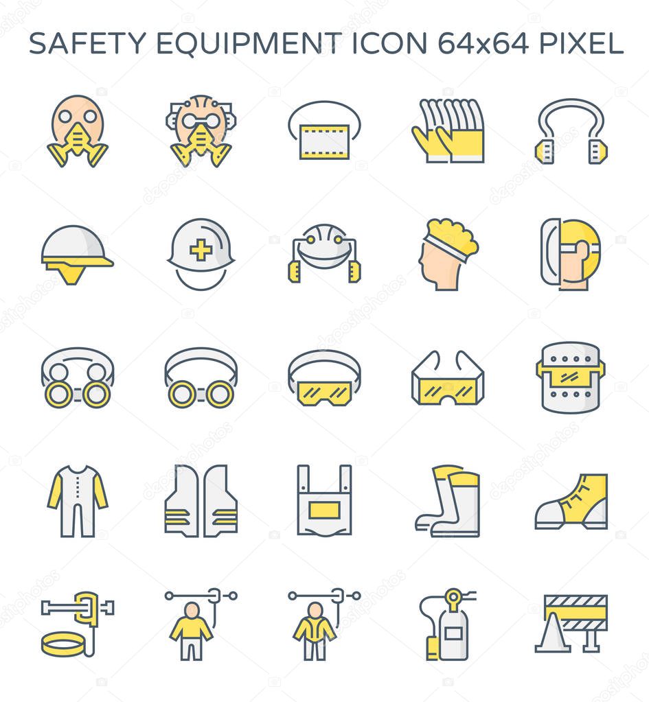 Safety equipment and tool icon set, 64x64 perfect pixel and editable stroke.