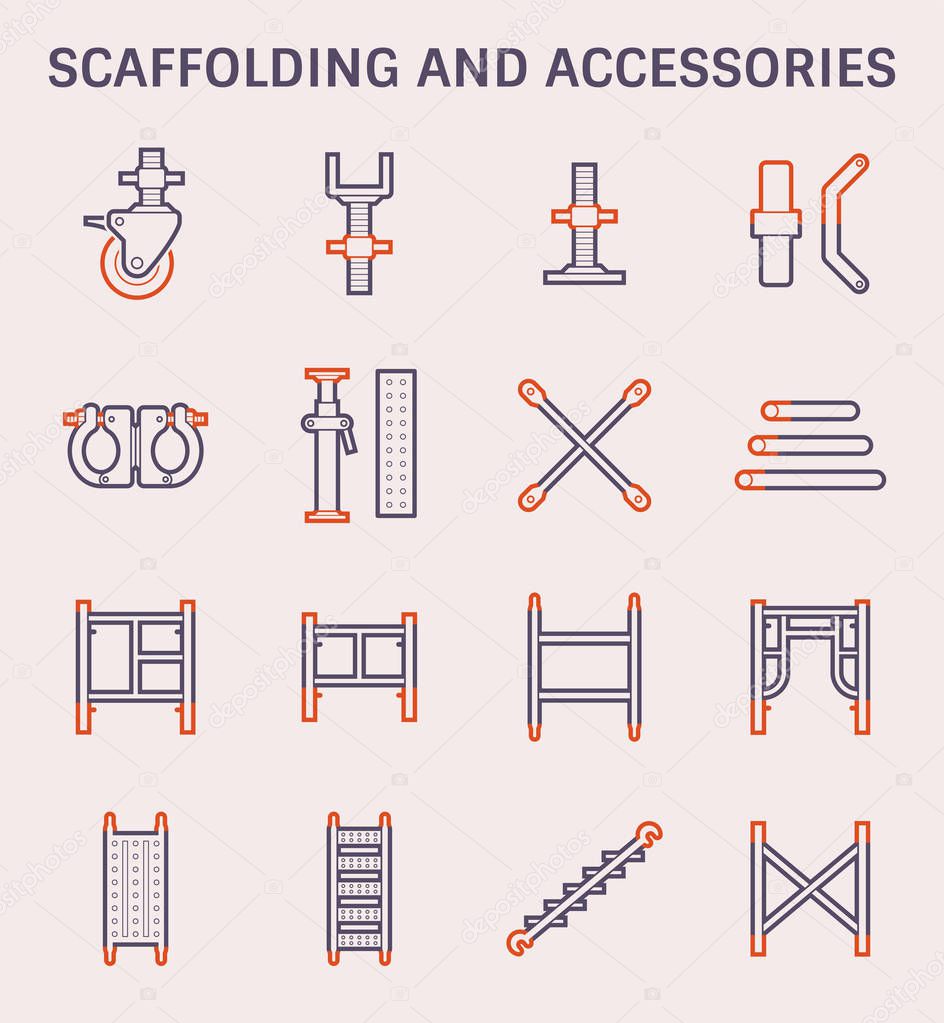 Scaffolding and accessory icon set, color and outline.