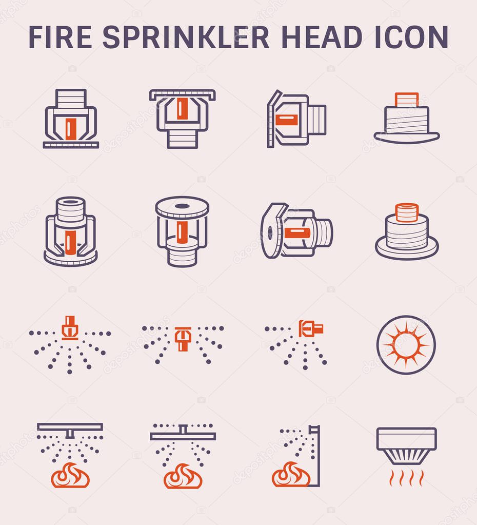 Fire sprinkler system and device icon set, color and outline.