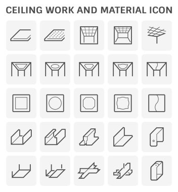 Tavan çalışma ve malzeme Icon set.
