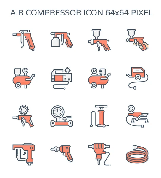 Luftkompressor Und Werkzeugsymbolset 64X64 Perfekte Pixel Und Editierbarer Strich — Stockvektor