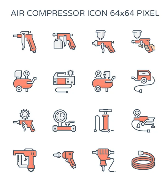 Compresor Aire Conjunto Iconos Herramienta Píxel Perfecto 64X64 Carrera Editable — Vector de stock