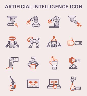 Yapay zeka ve robot simge seti.