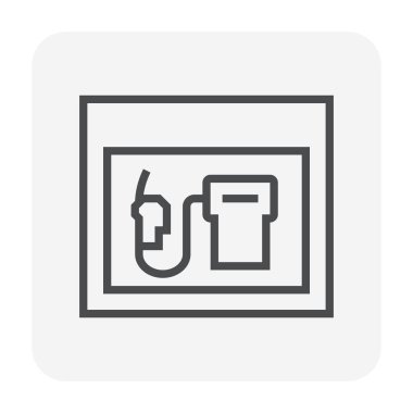 Benzin İstasyonu ve ekipman simgesi tasarım, düzenlenebilir kontur.