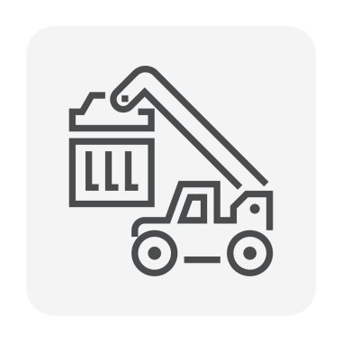 Forklift ve kargo konteyner simgesi tasarım, 64 x 64 mükemmel piksel ve düzenlenebilir inme.