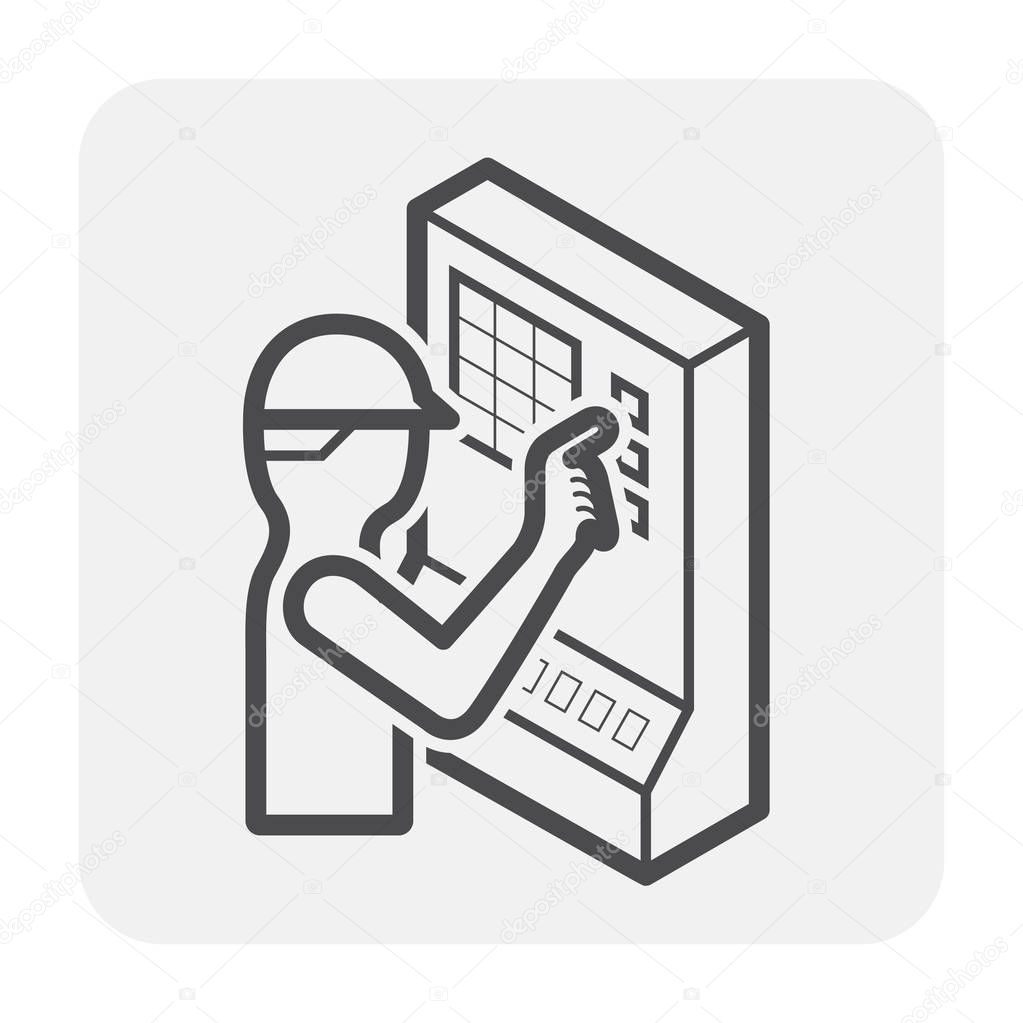Cnc milling machine icon design, black and outline.