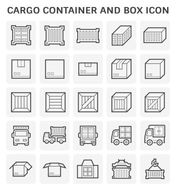 Kargo konteyner ve kutusu simgesi için nakliye ve taşımacılık iş tasarım seti.