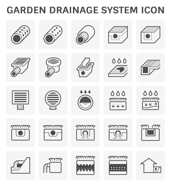 Sistema Drenagem Jardim Conjunto Ícones Equipamentos Para Projeto Trabalhos Paisagismo —  Vetores de Stock