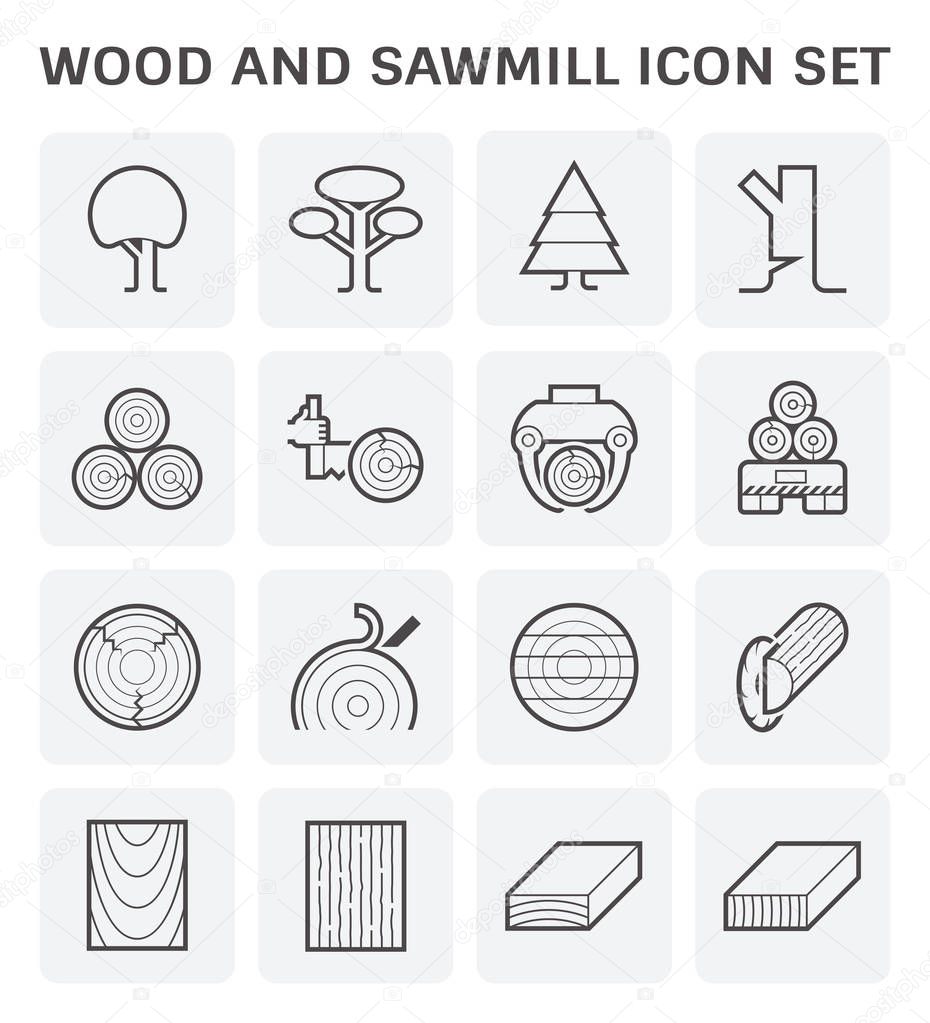 Wood and sawmill icon set.