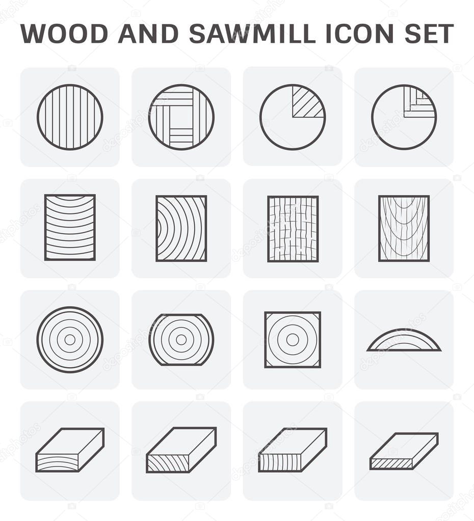 Wood and sawmill icon set.