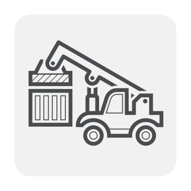 Forklift ve kargo konteyner simgesi tasarım, siyah ve anahat.