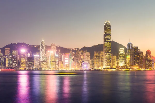 Paesaggio Urbano Skyline Victoria Harbour Hong Kong Crepuscolo — Foto Stock