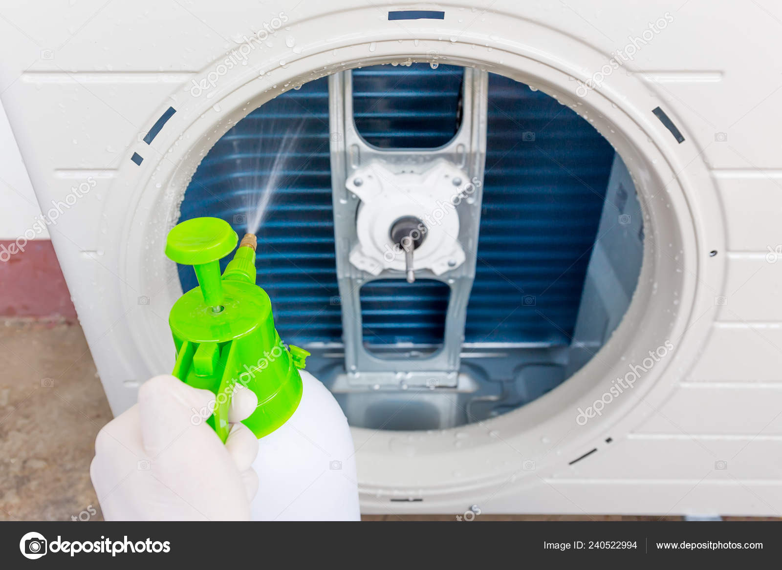 Air Compressor Part Air Conditioner System Cleaning Work Stock Photo by