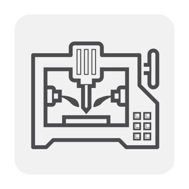 Cnc freze makinesi simgesi tasarım, siyah ve anahat.