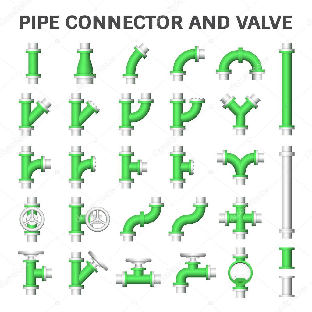Vector icon of steel pipe connector and valve for plumbing work.