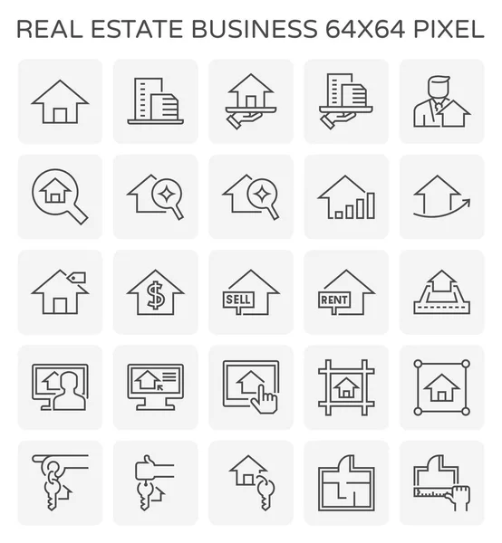 房地产商业图标集设计 64X64 完美像素和可编辑笔画 — 图库矢量图片