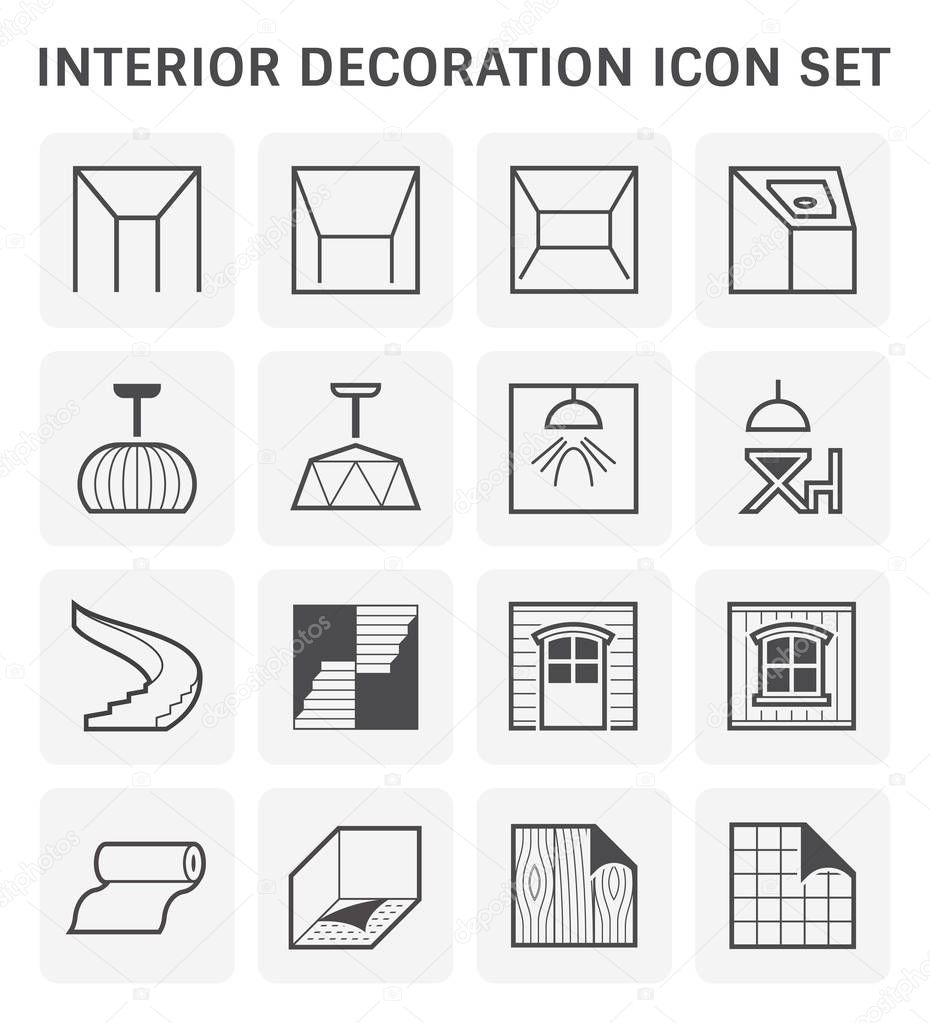Ceiling and interior decoration icon set design.