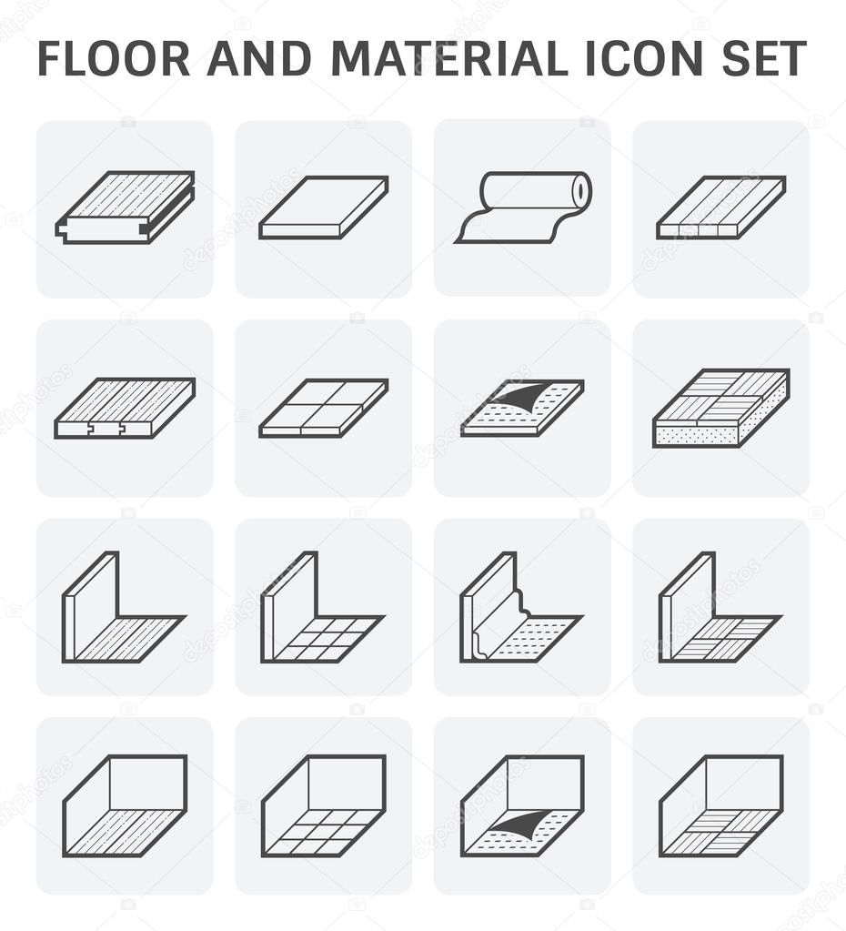 Floor and material for interior decoration icon set design.