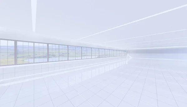3d rendering of empty room and white tile floor.