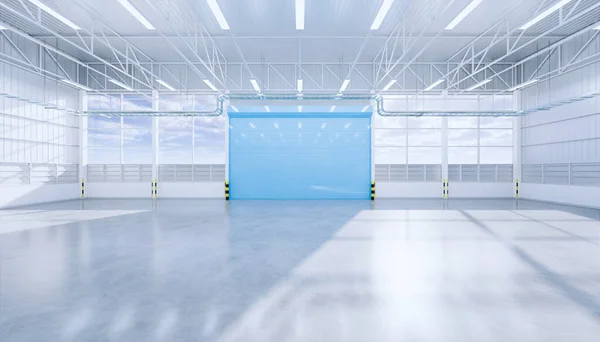 Rendering Empty Hangar Concrete Floor Shutter Door Clean New Condition — Stock Photo, Image