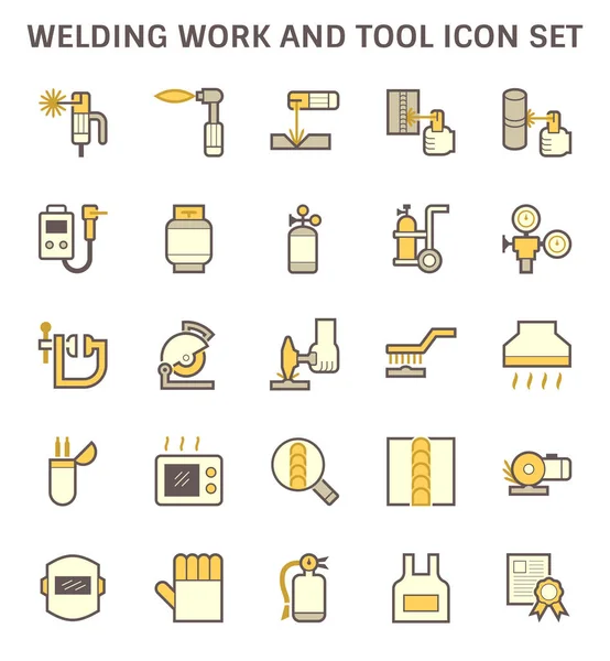 焊接工作和工具 如焊枪 气体切割工具 焊柜和其他矢量图标集的设计 — 图库矢量图片