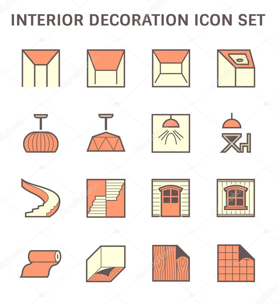 Ceiling and interior decoration material vector icon set design.